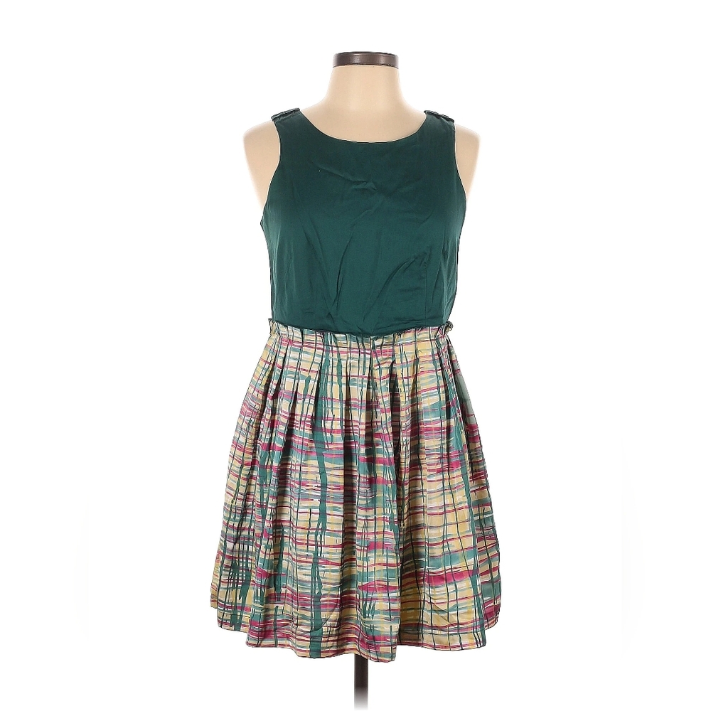 Twelve by Twelve Green Sleeveless Bodice Plaid Midi Skirt Dress